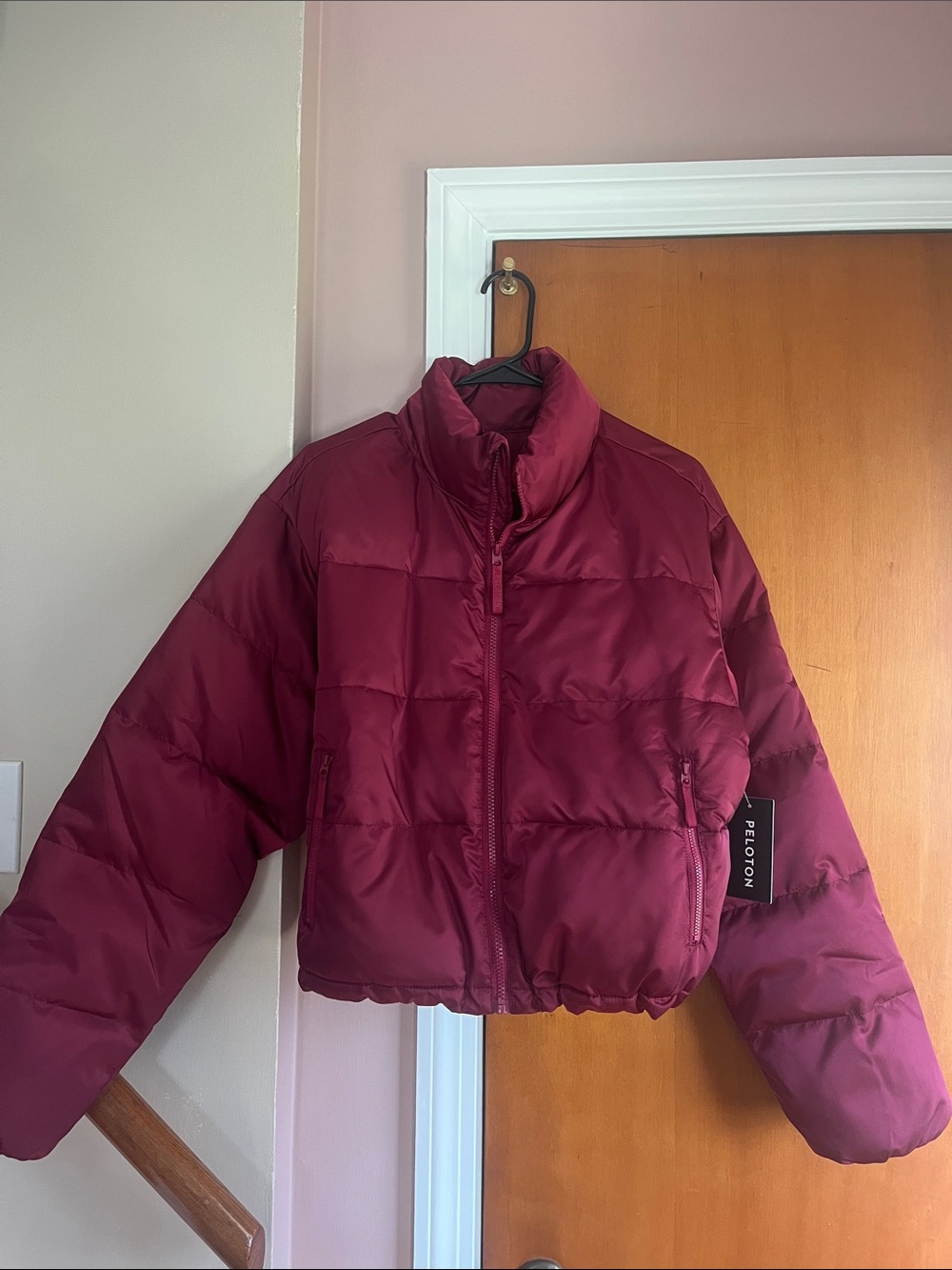 Peloton Wine Red Cropped Puffer Jacket